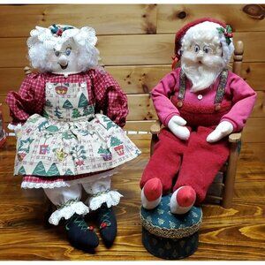 Vintage Santa Claus in chair And Mrs. Claus in rocking chair Christmas